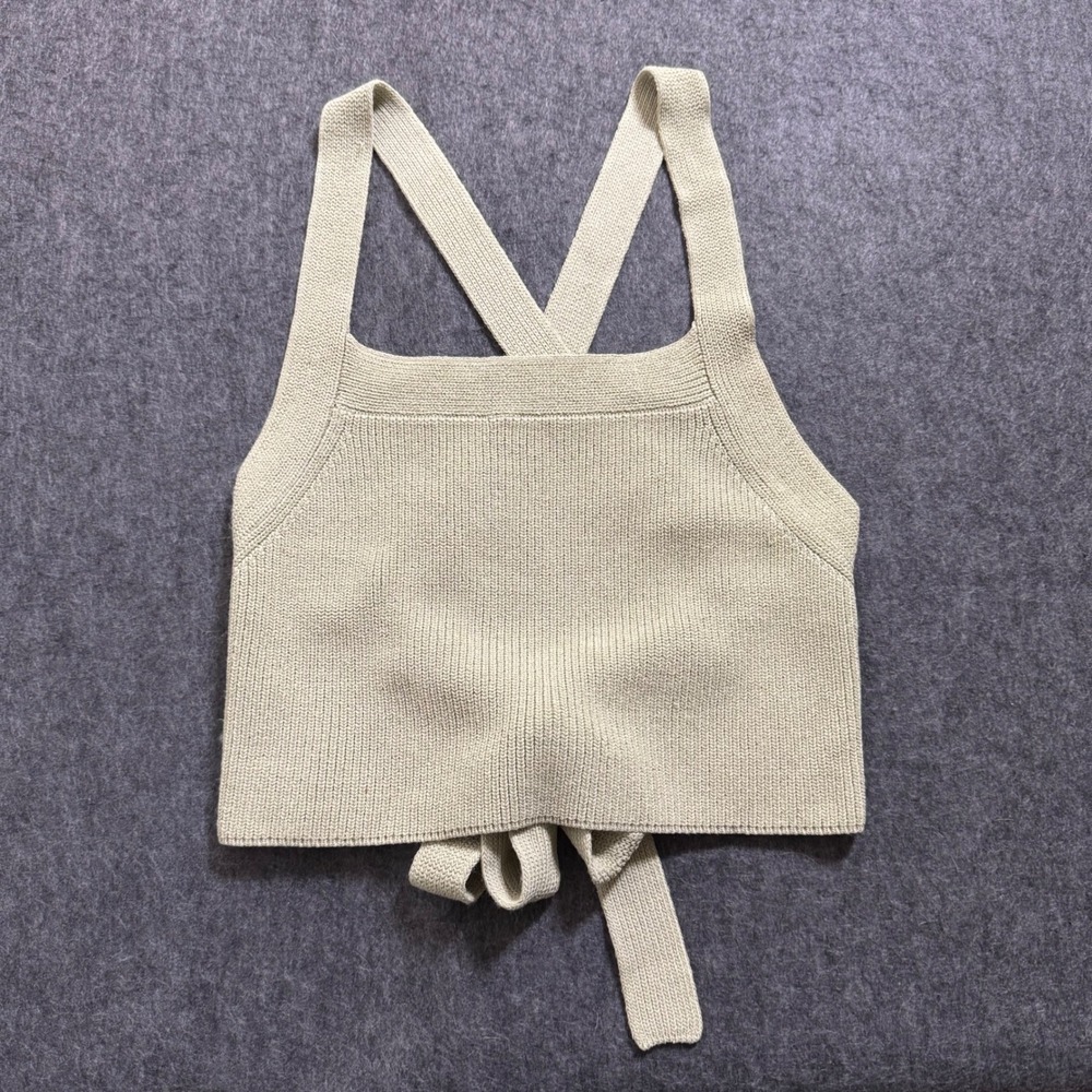 Wilfred Aritzia Knit Crop Top Sage Green Tie Back Ribbed Tank Medium